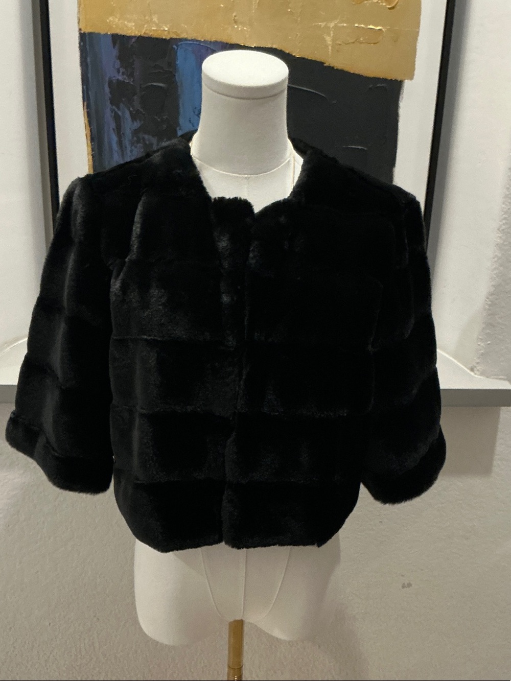 White House Black Market Kids Black Faux Fur Cropped Coat
